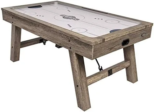 american legend brookdale air powered hockey table with rustic wood grain finish angled legs and turnbuckle accents brown 7531l x 3898w x 85h